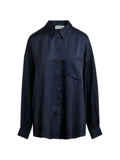 Essentiel Antwerp Ruffle-sleeve Shirt In Blue