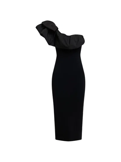 Essentiel Antwerp Ruffled Asymmetric Slim-fit Midi Dress In Black