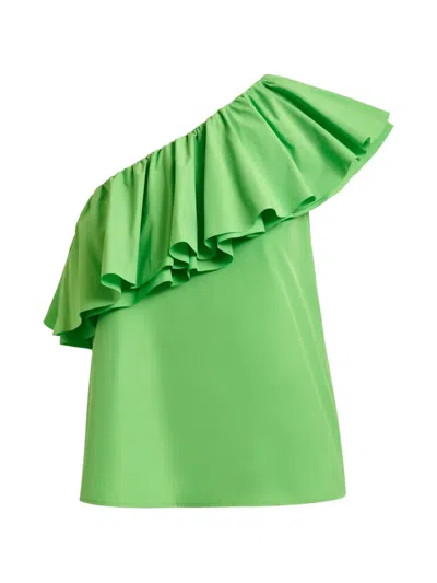 Essentiel Antwerp Ruffled-detail Asymmetric-neck Blouse In Green
