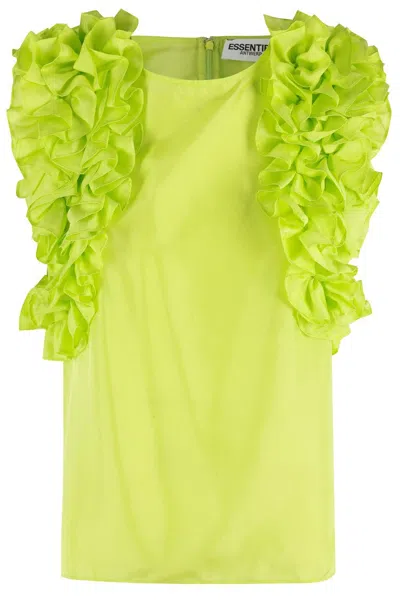 Essentiel Antwerp Ruffled Silk Top With Back Zip Closure In Yellow