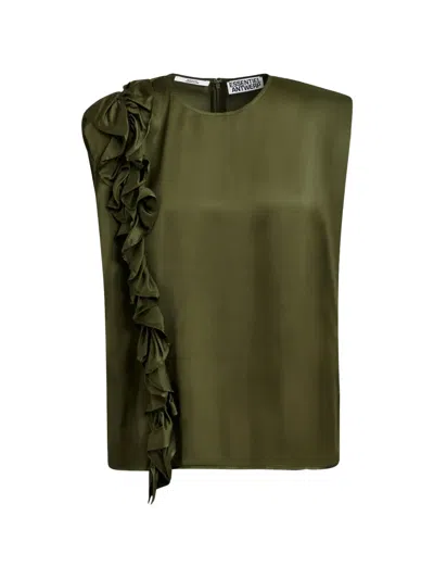 Essentiel Antwerp Ruffled Sleeveless Blouse In Green