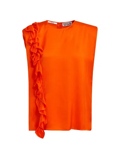 Essentiel Antwerp Ruffled Sleeveless Blouse In Orange