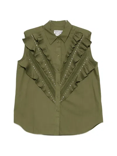 Essentiel Antwerp Ruffled Sleeveless Shirt In Green