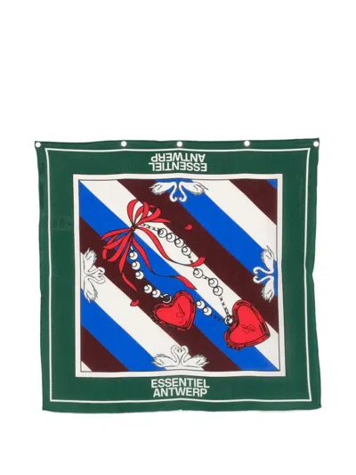 Essentiel Antwerp Swan-print Silk Scarf In Multi