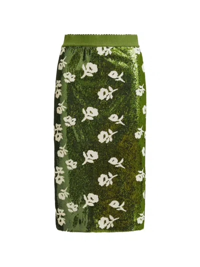 Essentiel Antwerp Sequin-embellished Floral-detail Midi Skirt In Green