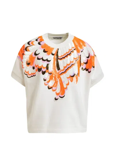 Essentiel Antwerp Sequined Peacock T-shirt In White