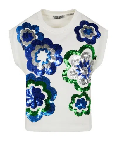 Essentiel Antwerp Sequined Sleeveless T-shirt In White
