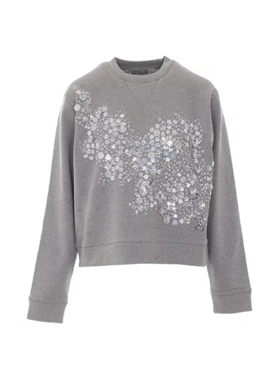 Essentiel Antwerp Sequin-embellished Floral-patch Sweatshirt In Gray