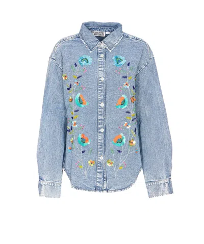 Essentiel Antwerp Long-sleeved Denim Shirt In Blue