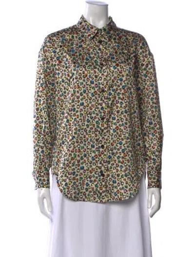 Pre-owned Essentiel Antwerp Silk Animal Print Button-up Top In Neutrals