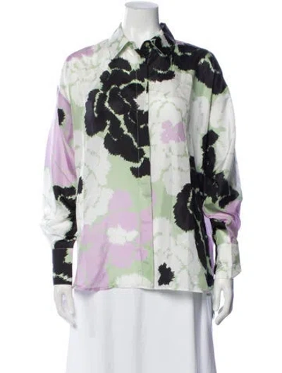 Pre-owned Essentiel Antwerp Silk Floral Print Blouse In Green