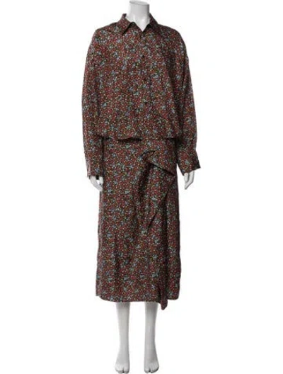 Pre-owned Essentiel Antwerp Silk Floral Print Skirt Suit In Red