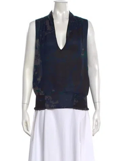 Pre-owned Essentiel Antwerp Silk Floral Print Top In Blue