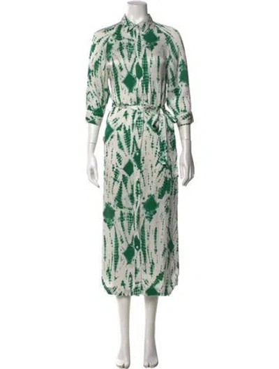 Pre-owned Essentiel Antwerp Silk Long Dress In Green
