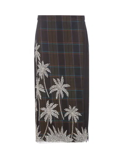 Essentiel Antwerp Plaid Beaded Skirt In Brown