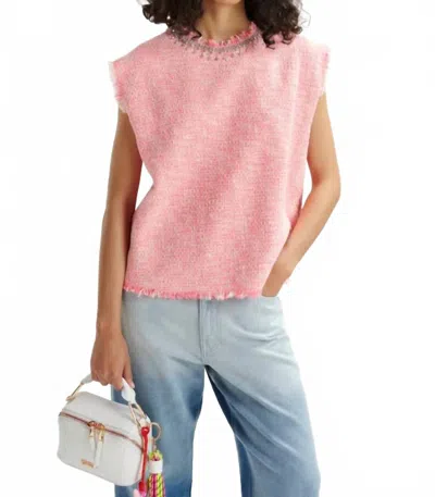 Essentiel Antwerp Sleeveless Sequin Neckline Top In Pink/white/silver