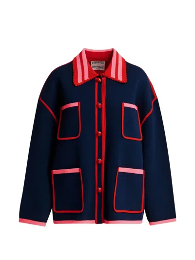 Essentiel Antwerp Strawberry-button Lace-trimmed Cardigan In Blue