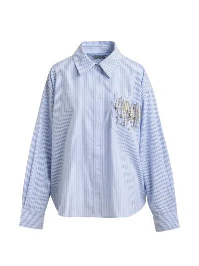 Essentiel Antwerp Striped Embellished-pocket Shirt In Blue