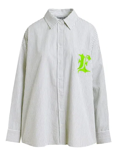 Essentiel Antwerp Striped Embroidered Pocket Shirt In Gray