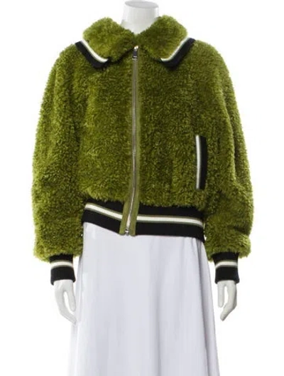 Pre-owned Essentiel Antwerp Striped Faux Fur Jacket W/ Tags In Green