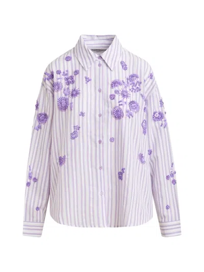 Essentiel Antwerp Striped Floral Appliqué Shirt In Purple