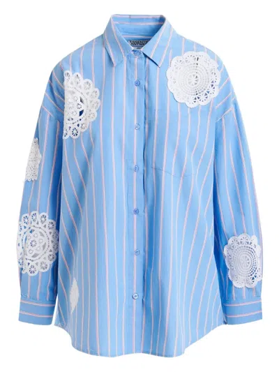 Essentiel Antwerp Striped Lace-patchwork Shirt In Blue