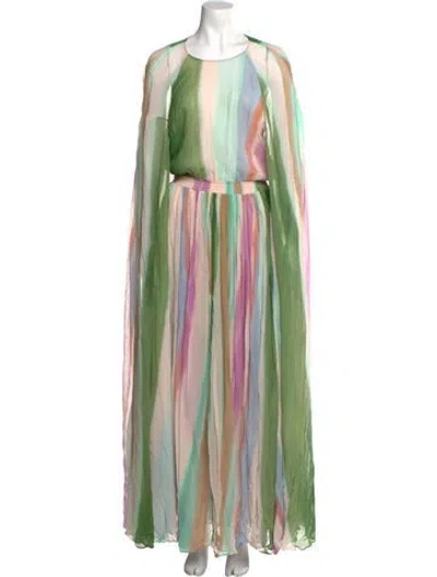Pre-owned Essentiel Antwerp Striped Long Dress In Green
