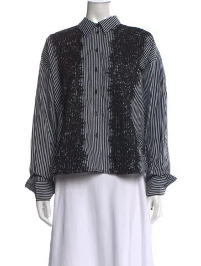 Pre-owned Essentiel Antwerp Striped Long Sleeve Blouse W/ Tags In Black