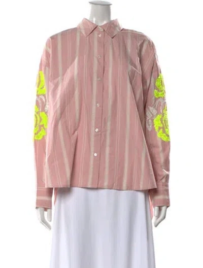 Pre-owned Essentiel Antwerp Striped Long Sleeve Button-up Top In Pink