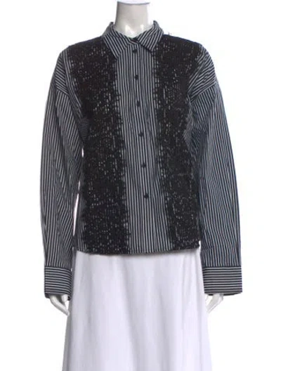 Pre-owned Essentiel Antwerp Striped Long Sleeve Button-up Top W/ Tags In Black
