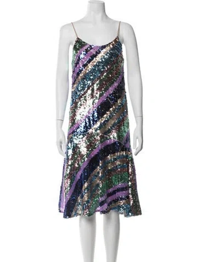 Pre-owned Essentiel Antwerp Striped Midi Length Dress In Blue