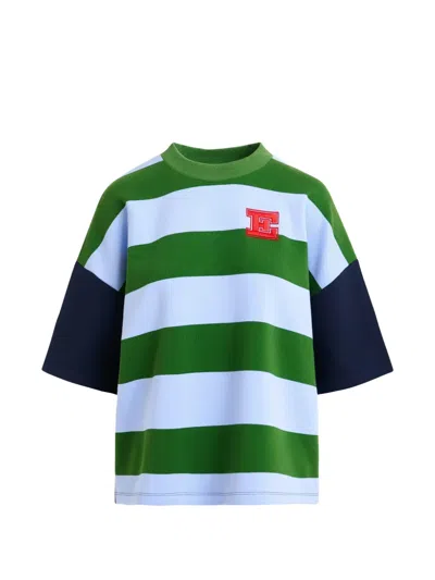 Essentiel Antwerp Striped-pattern Embroidered-detail Sweatshirt In Green