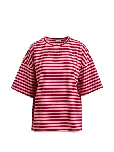 Essentiel Antwerp Striped Rhinestone-embellishment T-shirt In Red