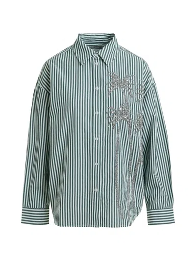 Essentiel Antwerp Striped Sequin-embellished Shirt In Green