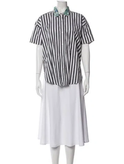 Pre-owned Essentiel Antwerp Striped Short Sleeve Blouse In White