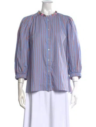 Pre-owned Essentiel Antwerp Striped Three-quarter Sleeve Blouse In Blue