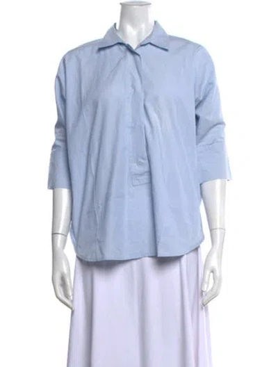 Pre-owned Essentiel Antwerp Striped Three-quarter Sleeve Blouse In Blue