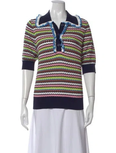 Pre-owned Essentiel Antwerp Striped Three-quarter Sleeve Polo In Blue