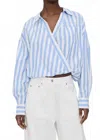 Essentiel Antwerp Striped Wrap-effect Blouse Shirt In Combo Aqua
