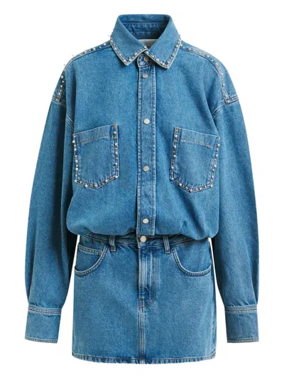 Essentiel Antwerp Studded Denim Mini Day Dress In Blue