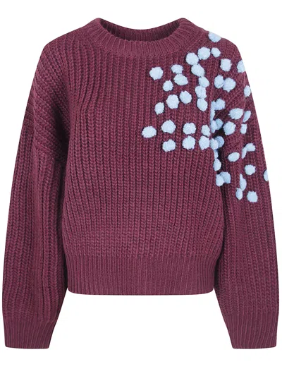 Essentiel Antwerp Pompom-embellished Chunky-knit Sweater In Purple