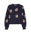 Essentiel Antwerp Navy And Multicolor Cotton Sweatshirt With Floral Sequin And Bead-embellished Embroideries In Blue