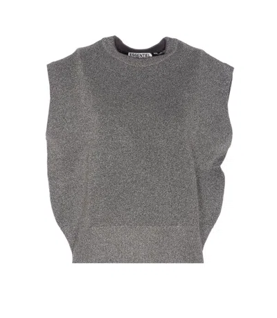 Essentiel Antwerp Crew-neck Metallic-effect Vest In Gray