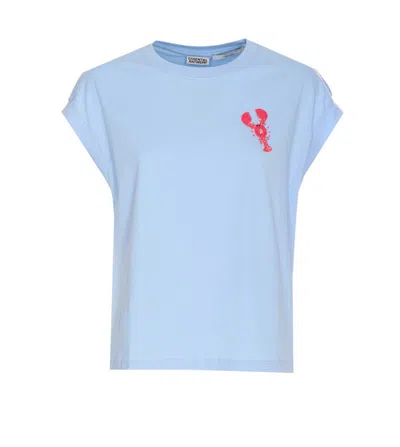 Essentiel Antwerp Light Blue And Pink Organic Cotton T-shirt With Embroidery