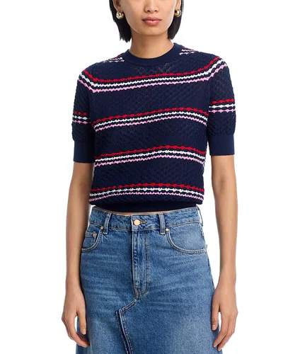 Essentiel Antwerp Textured Puffed-sleeve Sweater In Blue