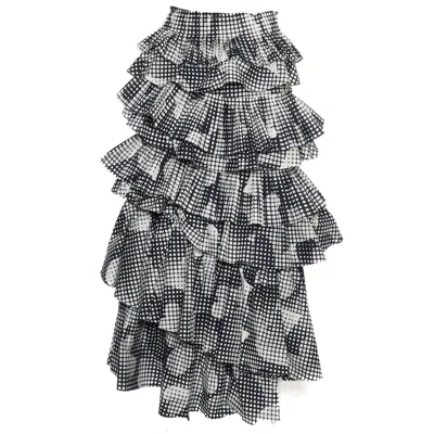 Essentiel Antwerp Tiered Ruffle Skirt With Checkered Pattern In Black