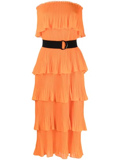 essentiel antwerp orange dress Orange midi dress with ruffle details