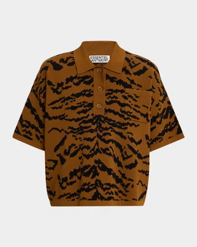 ESSENTIEL ANTWERP TIGER-PRINT KNITTED POLO