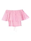 Essentiel Antwerp Pink And White Striped Off The Shoulder Blouse In Nude & Neutrals