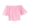 Essentiel Antwerp Pink And White Striped Off The Shoulder Blouse In Pink